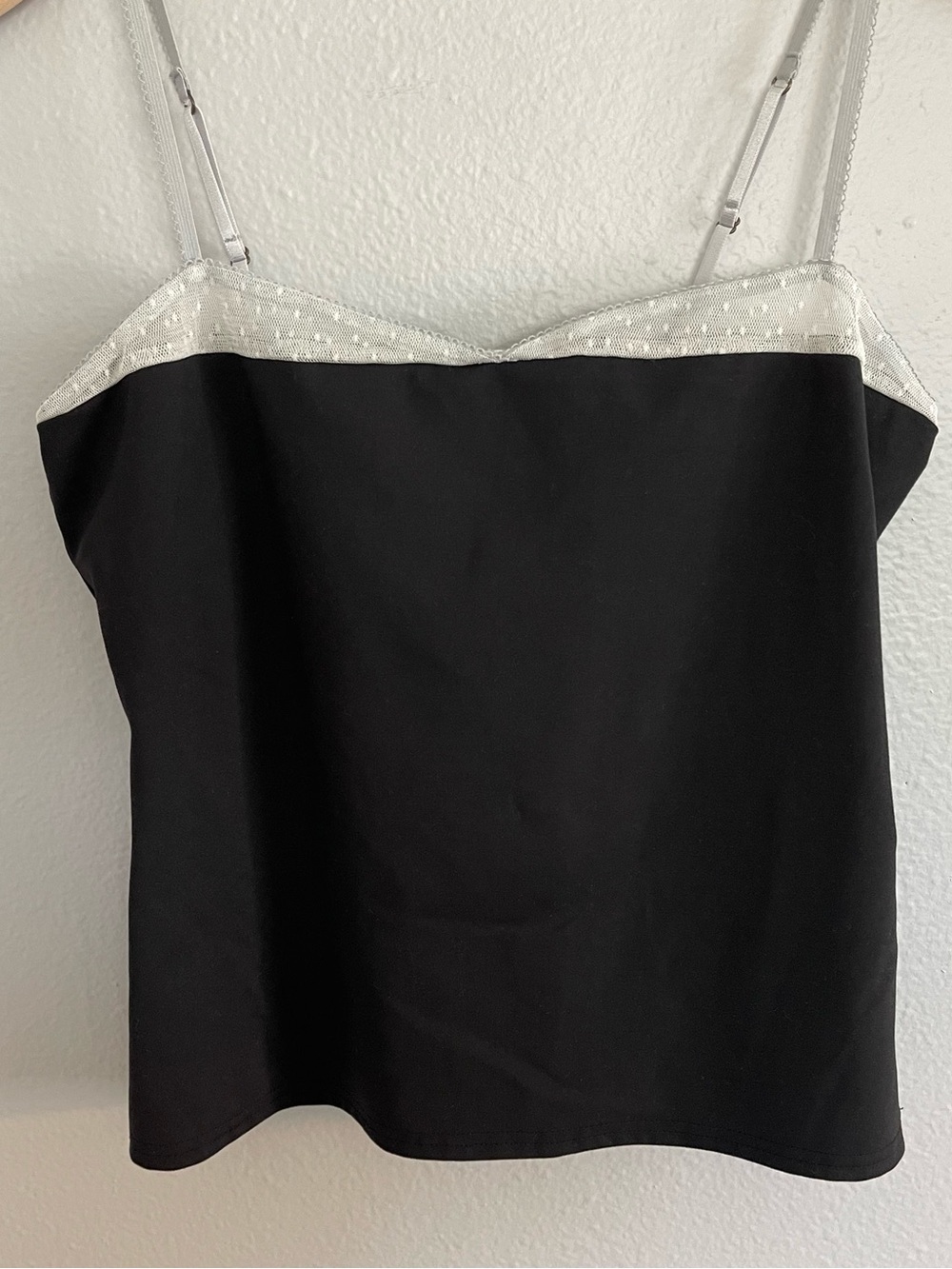 Maeve Classic Black Ribbed V-Neck Tank Top with lace detail